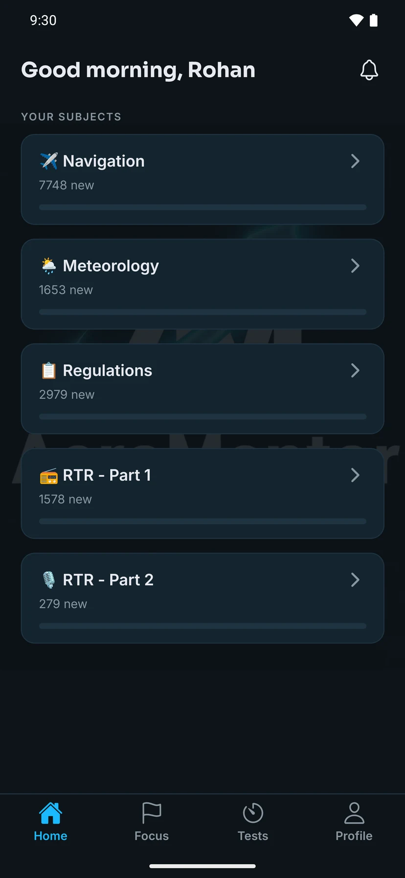 The same home screen in dark mode